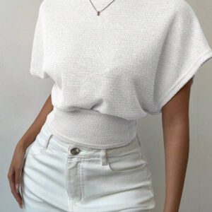Aloruh T-shirt décontracté simple et à manches courtes de couleur unie pour femmes