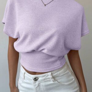 Aloruh T-shirt décontracté simple et à manches courtes de couleur unie pour femmes