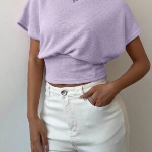 Aloruh T-shirt décontracté simple et à manches courtes de couleur unie pour femmes