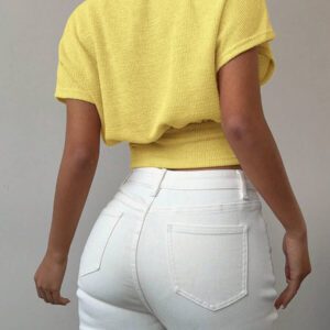 Aloruh T-shirt décontracté simple et à manches courtes de couleur unie pour femmes