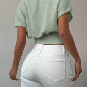 Aloruh T-shirt décontracté simple et à manches courtes de couleur unie pour femmes