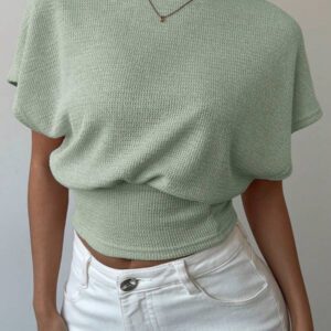 Aloruh T-shirt décontracté simple et à manches courtes de couleur unie pour femmes