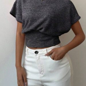 Aloruh T-shirt décontracté simple et à manches courtes de couleur unie pour femmes