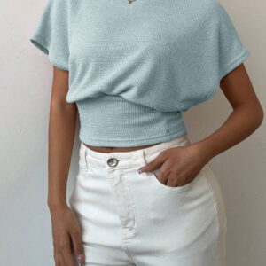 Aloruh T-shirt décontracté simple et à manches courtes de couleur unie pour femmes