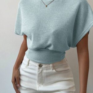 Aloruh T-shirt décontracté simple et à manches courtes de couleur unie pour femmes