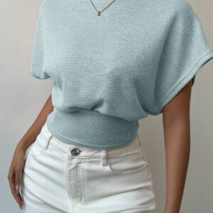 Aloruh T-shirt décontracté simple et à manches courtes de couleur unie pour femmes