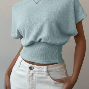 Aloruh T-shirt décontracté simple et à manches courtes de couleur unie pour femmes