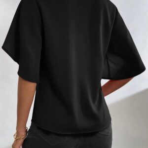 SHEIN Clasi Blouse Unicolore Manches Tulipe Col En V