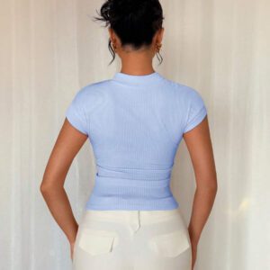 Islaluna Chemisier à manches courtes plissé français polyvalent et à la mode