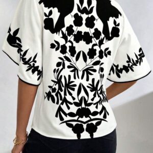 SHEIN Clasi Blouse Unicolore Manches Tulipe Col En V