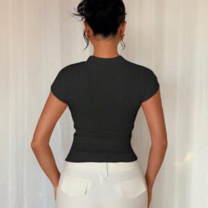 Islaluna Chemisier à manches courtes plissé français polyvalent et à la mode