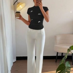 Islaluna Chemisier à manches courtes plissé français polyvalent et à la mode