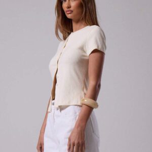 MUSERA T-shirt à manches courtes à col ras-du-cou côtelé avec boutons, printemps été, mignon, quotidien, aéroport, vacances, rentrée scolaire, automne hiver