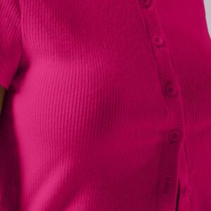 MUSERA T-shirt à manches courtes à col ras-du-cou côtelé avec boutons, printemps été, mignon, quotidien, aéroport, vacances, rentrée scolaire, automne hiver
