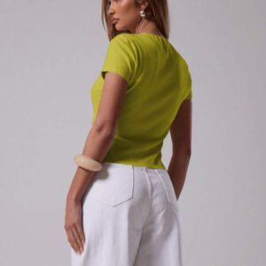 MUSERA T-shirt à manches courtes à col ras-du-cou côtelé avec boutons, printemps été, mignon, quotidien, aéroport, vacances, rentrée scolaire, automne hiver