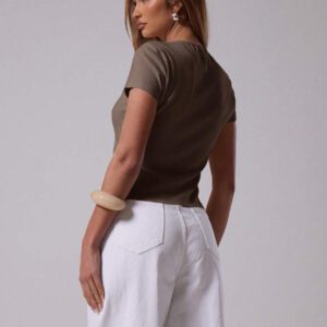 MUSERA T-shirt à manches courtes à col ras-du-cou côtelé avec boutons, printemps été, mignon, quotidien, aéroport, vacances, rentrée scolaire, automne hiver