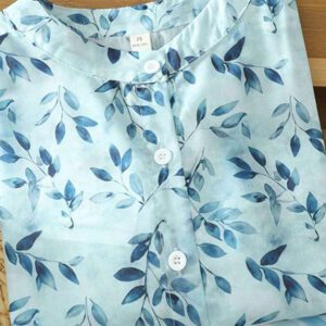 Blouse ample décontractée d'été pour femmes, col montant, motif floral bleu