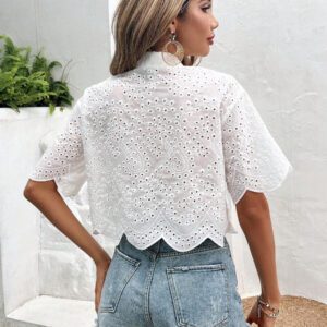 Vivid Eden Femmes Chemise de vacances à manches courtes, texturée, avec patte de boutonnage devant, décontractée