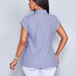 SOLERSUN Chemise femme à boutons avec imprimé à rayures, blouse avec détail de nœud avant élégante et casual avec imprimé à rayures