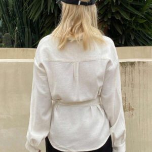 DAZY Chemisier vintage décontracté à manches longues, col oblique et cravate, couleur unie, coupe ajustée pour femmes, automne