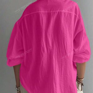 Chemise femme couleur unie, manches longues type évêque, col chemise, tops réguliers à usage quotidien avec patchwork et boutons