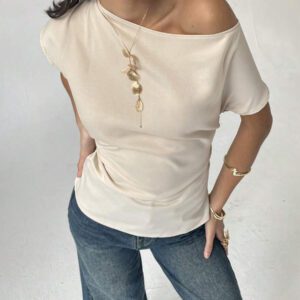 Aloruh Chemisier ajusté à col plissé asymétrique de couleur unie pour femme, style décontracté pour l'été
