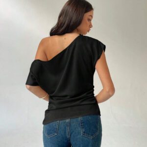Aloruh Chemisier ajusté à col plissé asymétrique de couleur unie pour femme, style décontracté pour l'été