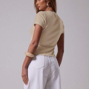 MUSERA T-shirt à manches courtes à col ras-du-cou côtelé avec boutons, printemps été, mignon, quotidien, aéroport, vacances, rentrée scolaire, automne hiver
