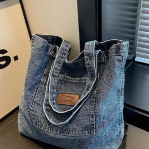 Sac à bandoulière et en denim, sac fourre-tout rétro de grande capacité, sac à main et sac de courses à la mode pour femmes, sac à main en jean vintage pour femmes