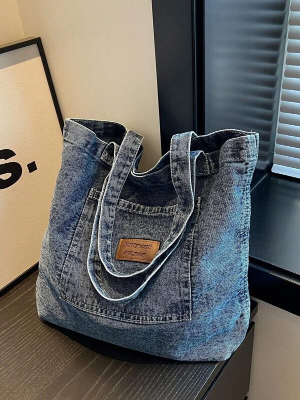 Sac à bandoulière et en denim, sac fourre-tout rétro de grande capacité, sac à main et sac de courses à la mode pour femmes, sac à main en jean vintage pour femmes – Image 2