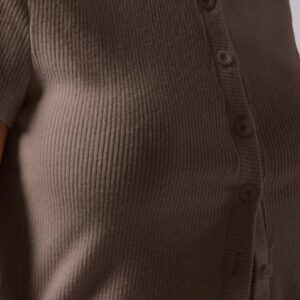 MUSERA T-shirt à manches courtes à col ras-du-cou côtelé avec boutons, printemps été, mignon, quotidien, aéroport, vacances, rentrée scolaire, automne hiver