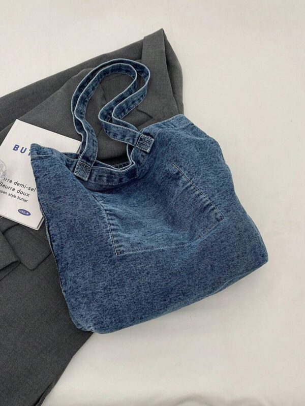 Sac à bandoulière et en denim, sac fourre-tout rétro de grande capacité, sac à main et sac de courses à la mode pour femmes, sac à main en jean vintage pour femmes – Image 4