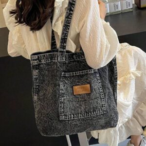 Sac à bandoulière et en denim, sac fourre-tout rétro de grande capacité, sac à main et sac de courses à la mode pour femmes, sac à main en jean vintage pour femmes