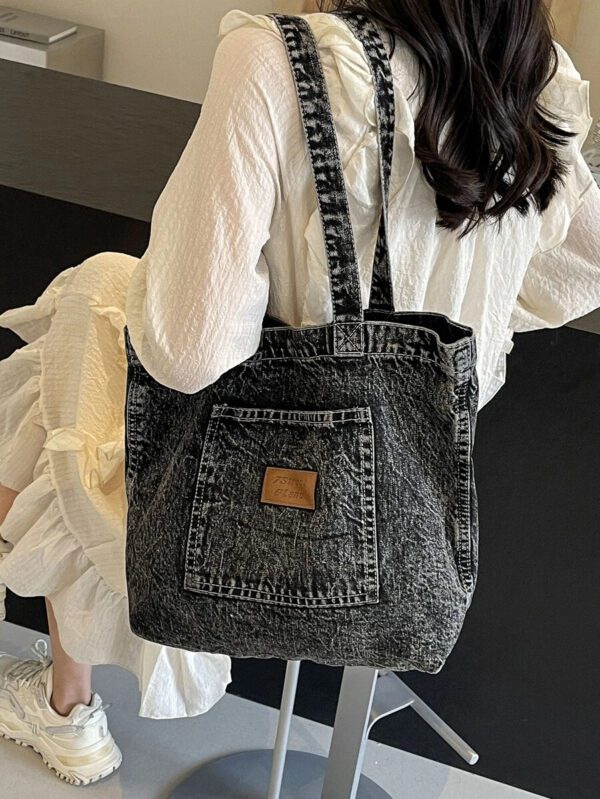 Sac à bandoulière et en denim, sac fourre-tout rétro de grande capacité, sac à main et sac de courses à la mode pour femmes, sac à main en jean vintage pour femmes – Image 9