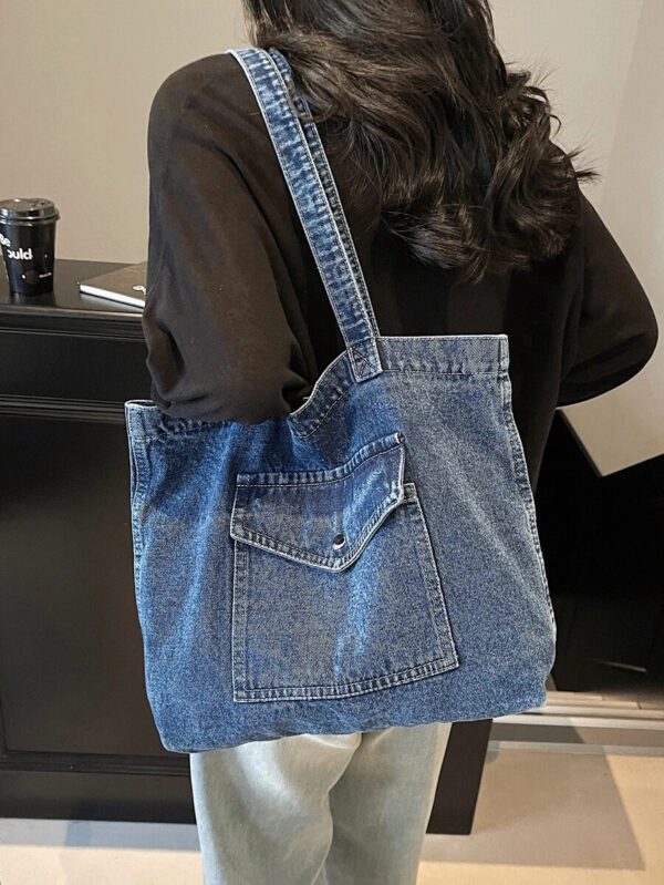 Sac à bandoulière et en denim, sac fourre-tout rétro de grande capacité, sac à main et sac de courses à la mode pour femmes, sac à main en jean vintage pour femmes – Image 16
