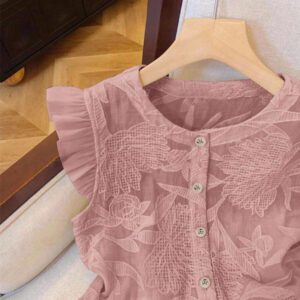 SHEIN Frenchy Blouse de mode à col rond, monoboutonnée, à manches raglan, jacquard, pour l'été