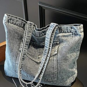 Sac à bandoulière et en denim, sac fourre-tout rétro de grande capacité, sac à main et sac de courses à la mode pour femmes, sac à main en jean vintage pour femmes