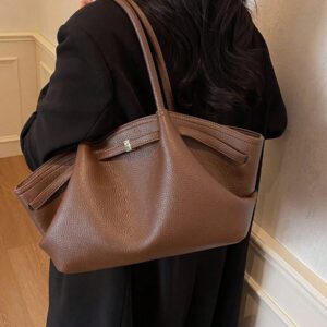 1 pièce Sac à épaule en PU unicolore pour femmes, sac à main rétro de grande capacité avec poignées doubles et fermeture magnétique, convient pour les voyages, les achats, les sorties, les cadeaux pour femmes, adapté aux adolescentes, étudiantes et jeunes professionnelles, idéal pour le bureau, l'école, le travail, les déplacements, l'extérieur, les voyages et les sorties