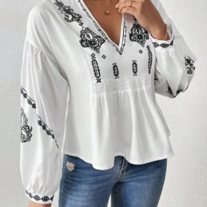 SHEIN LUNE Chemise à manches longues boutonné avec Top peplum à imprimé graphique plissé pour femmes