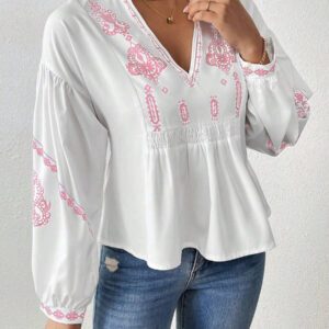 SHEIN LUNE Chemise à manches longues boutonné avec Top peplum à imprimé graphique plissé pour femmes