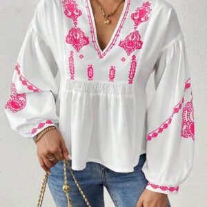 SHEIN LUNE Chemise à manches longues boutonné avec Top peplum à imprimé graphique plissé pour femmes