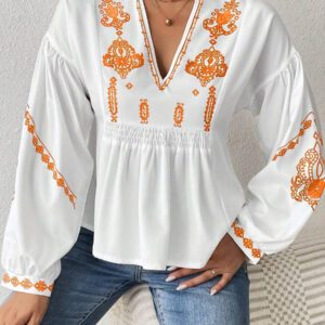 SHEIN LUNE Chemise à manches longues boutonné avec Top peplum à imprimé graphique plissé pour femmes