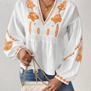 SHEIN LUNE Chemise à manches longues boutonné avec Top peplum à imprimé graphique plissé pour femmes