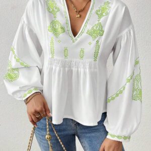 SHEIN LUNE Chemise à manches longues boutonné avec Top peplum à imprimé graphique plissé pour femmes