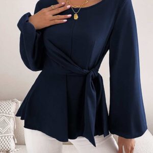Chiquease Blouse à manches lanterne avec nœud devant et volants