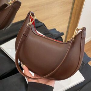 1 pièce Sac à main à l'épaule en PU de couleur marron café en forme de croissant, simple et élégant, pour femmes, automne/hiver