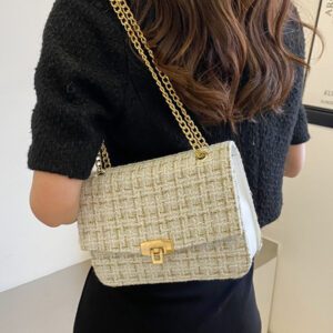 Sac carré à rabat à motif à carreaux avec chaîne, sac bandoulière mini mode à texture, sac à épaule avec fermeture à bascule, sac à main élégant pour femme, sac de plage, parfait pour l'été, les vacances et l'usage quotidien