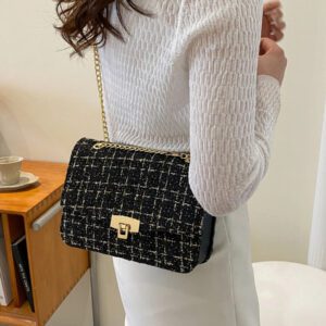 Sac carré à rabat à motif à carreaux avec chaîne, sac bandoulière mini mode à texture, sac à épaule avec fermeture à bascule, sac à main élégant pour femme, sac de plage, parfait pour l'été, les vacances et l'usage quotidien