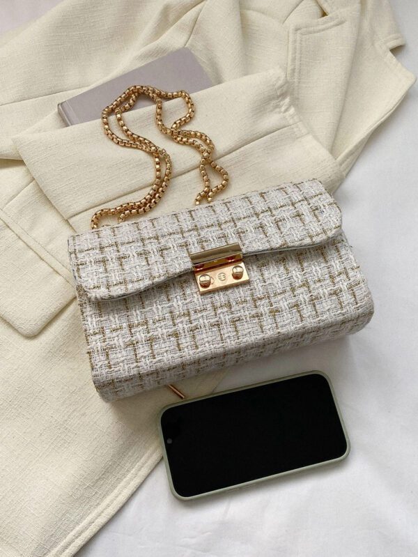 Sac carré à rabat à motif à carreaux avec chaîne, sac bandoulière mini mode à texture, sac à épaule avec fermeture à bascule, sac à main élégant pour femme, sac de plage, parfait pour l'été, les vacances et l'usage quotidien – Image 19