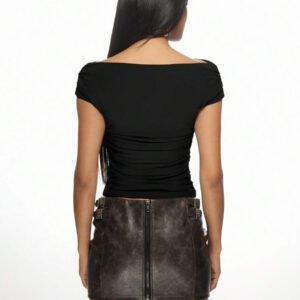 MISSGUIDED Top moulant à épaules dénudées froncées, tenue de soirée décontractée et de club, manches courtes, ajustement serré, stretch, blouse mode de base essentielle